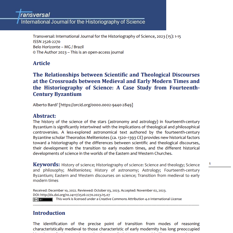 Our department's Assistant Professor Alberto Bardi has recently published an article titled 