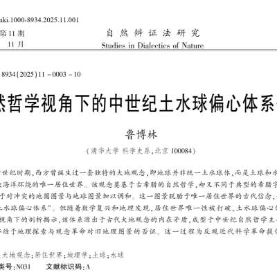 Assistant Professor Lu Bolin has published an article titled “Research on the Eccentricity System of Medieval Soil Water Balls from the Perspective of Natural Philosophy”